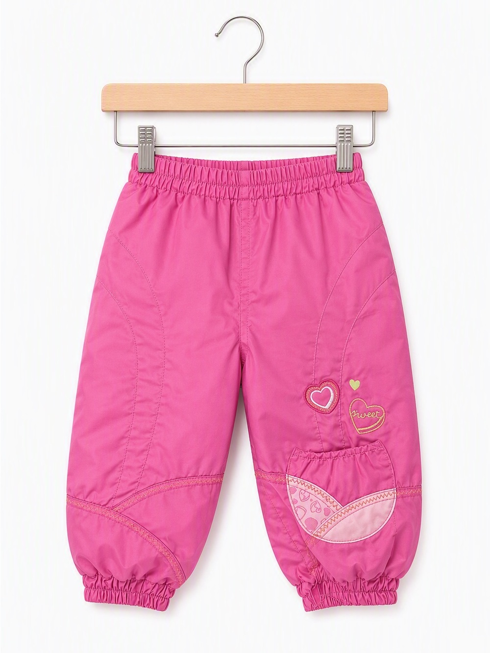 ⭒ 9M Gagou Tagou Wind Breaker Warm Pants Pink Heart Embroidered Pocket Fleece ⭒